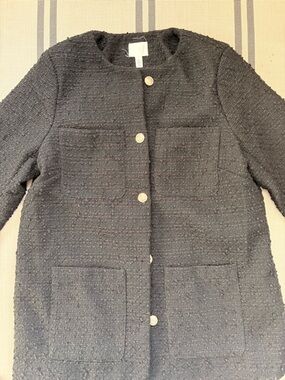 H&M Textured Black Tweed Button Jacket